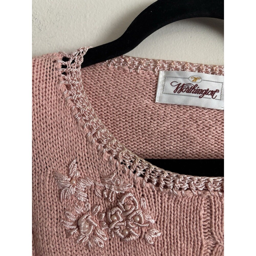 VTG 90s 2000s Y2K Worthington XL Knit Sweater Coquette Floral Shabby Chic Pink‎ - Picture 5 of 5